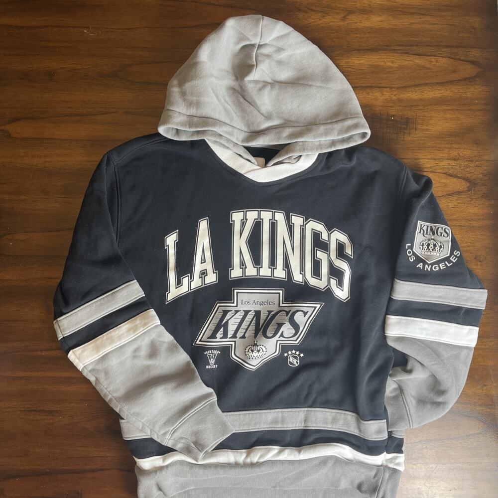 Mens Sz Small Los Angeles Kings Retro Ringer Jersey Sweatshirt Hoodie Hockey NHL